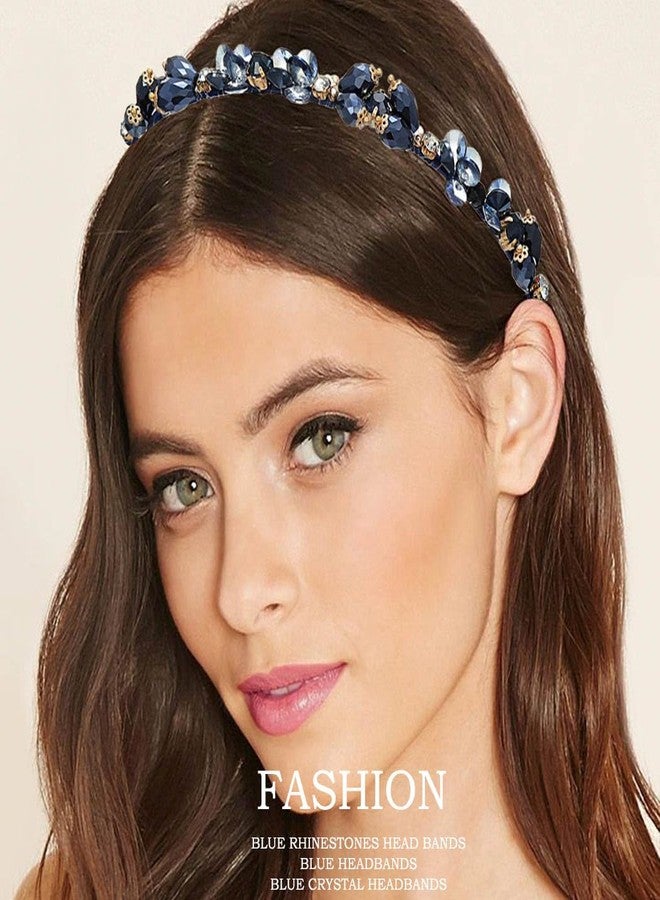 Firuilo Blue Headbands Rhinestones Thin Hair Bands Sparkle Crystal Beaded Head Bands for Women(Blue) - Image 3